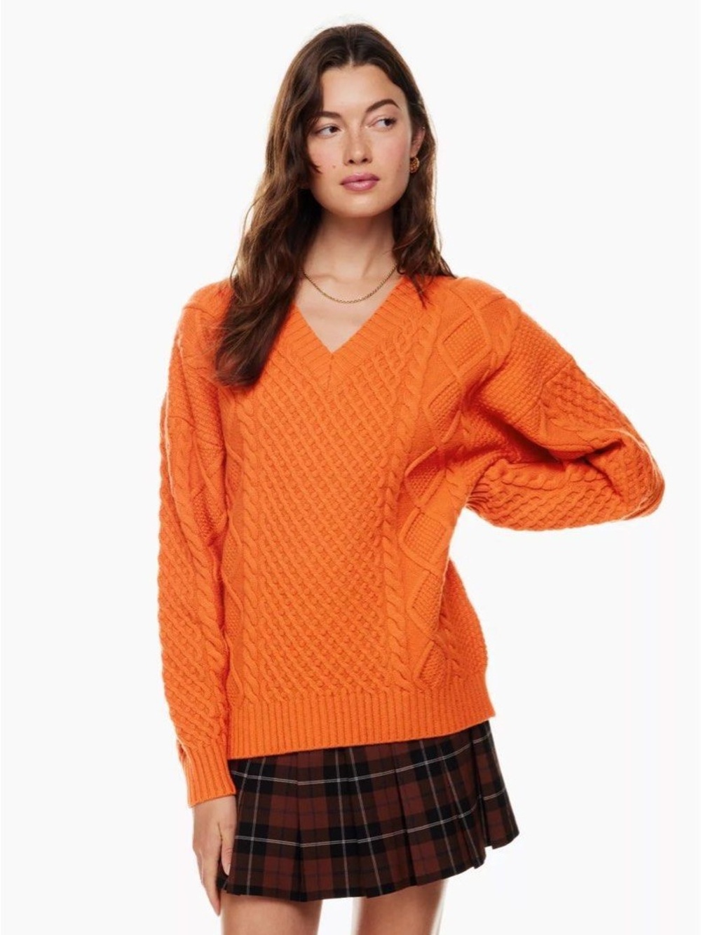 Aritzia Sunday Best Peggy Cable Knit Wool Sweater Oval Orange Oversized V Neck